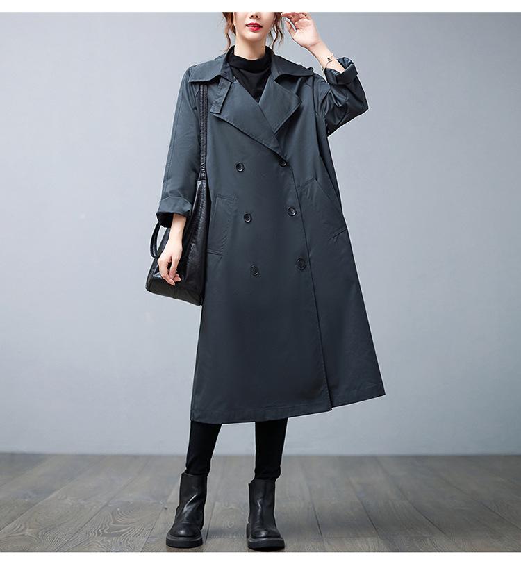Plus Size Women Cargo Windbreaker Spring Autumn Mid Long Sleeve Trench Coat Female Oversized Loose Casual Overcoat