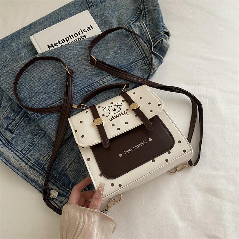 

Texture large capacity college style casual 2 new fashion retro simple polka dot simple backpack women