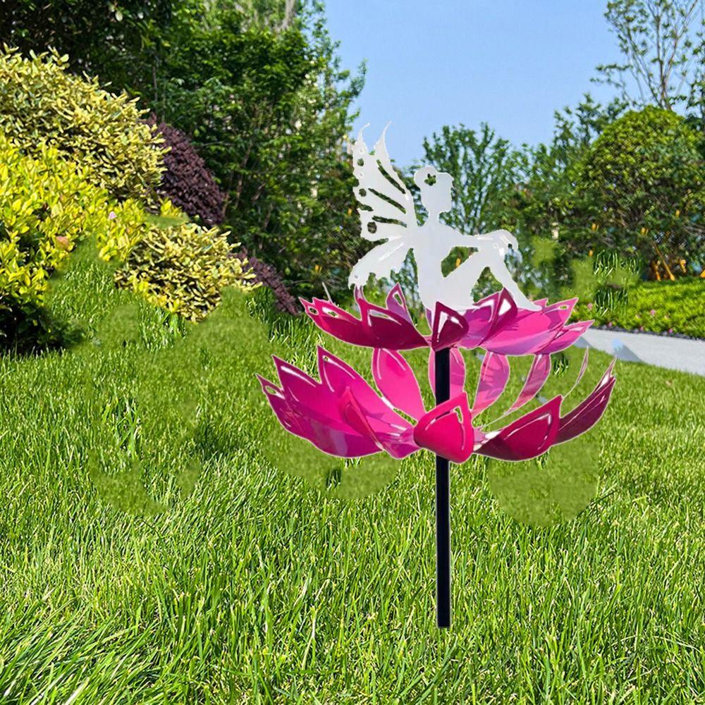 Detachable Garden Flower Fairy Sculpture Iron Art Metal Windmill Wind Spinner  Park