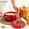 50OZ Dutch Oven Pot With Lid Ceramic Pumpkin Dish Halloween Pumpkin Pottery Dessert Saucepan No Open Flames Cute Pumpkin Bowl