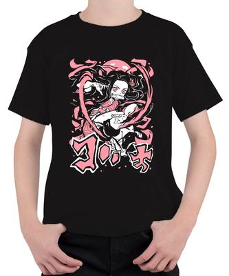 Nezuko Kimetsu no Yaiba Dämonenmädchen Bambus Kampfpose Rosa Unisex Kinder T-Shi-