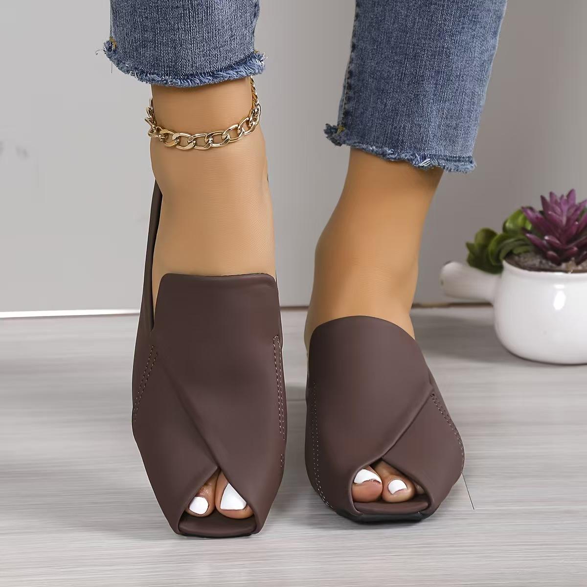 

Fashion 2025 New Low Heel Soft Bottom Outdoor Cool Dragging Large Summer Sandals Half Dragging Fish Mouth Summer Outerwear 43