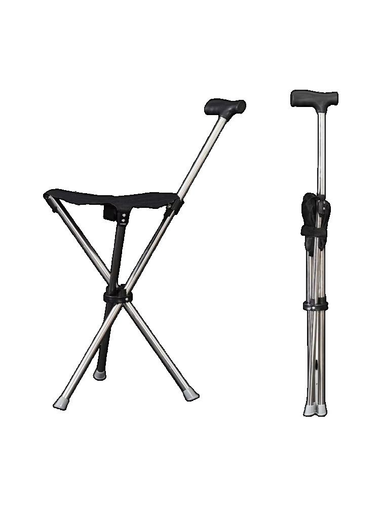 Anti-drop thickened stainless steel portable walking stick stool, anti-slip walking aid, lightweight walking stick with seat