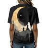 Women's Short Sleeve Button Down Shirt, Halloween Print, Cotton Linen , Casual Summer Top