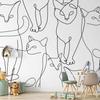 Fototapet - Katt Lineart - Minimalistiska Skisser Av Svarta Katter På Vit Bakgrund