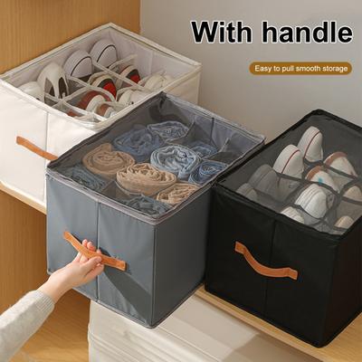 Shoe Storage Box with Transparent Cover Zipper Closure Large Capacity Multiple Compartments Closet Shoe Storage Organizer