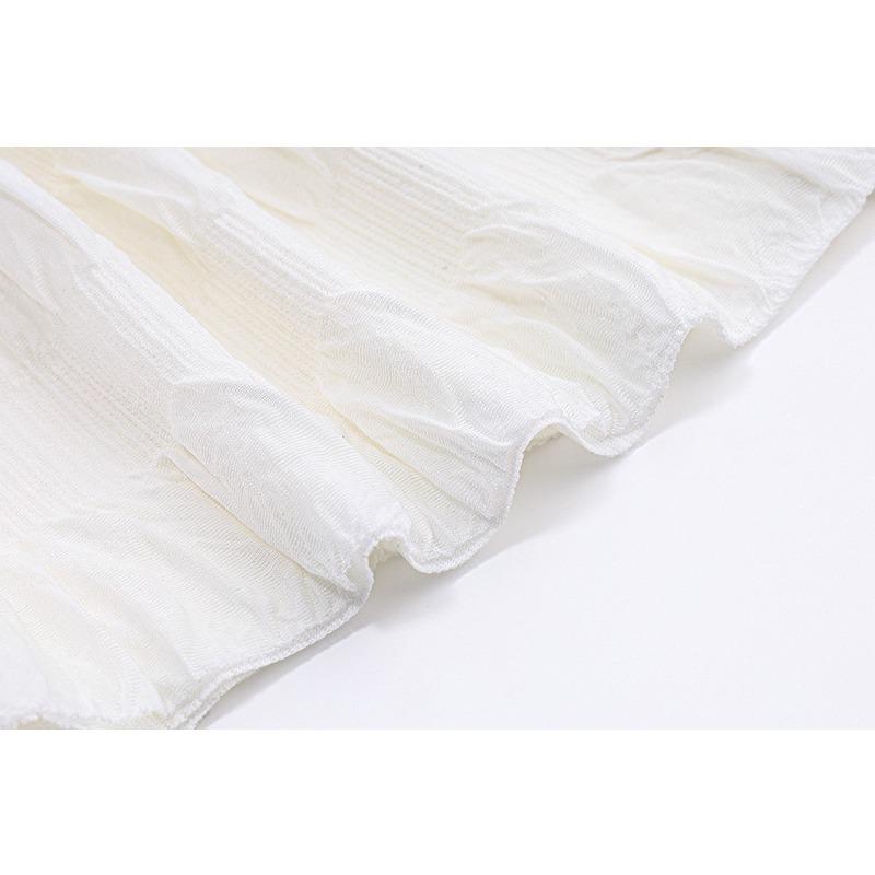 GMXIA Summer Sexy Low-cut Square Neck Halters Lace Design Sense Short Sleeve Pleated Dress Women