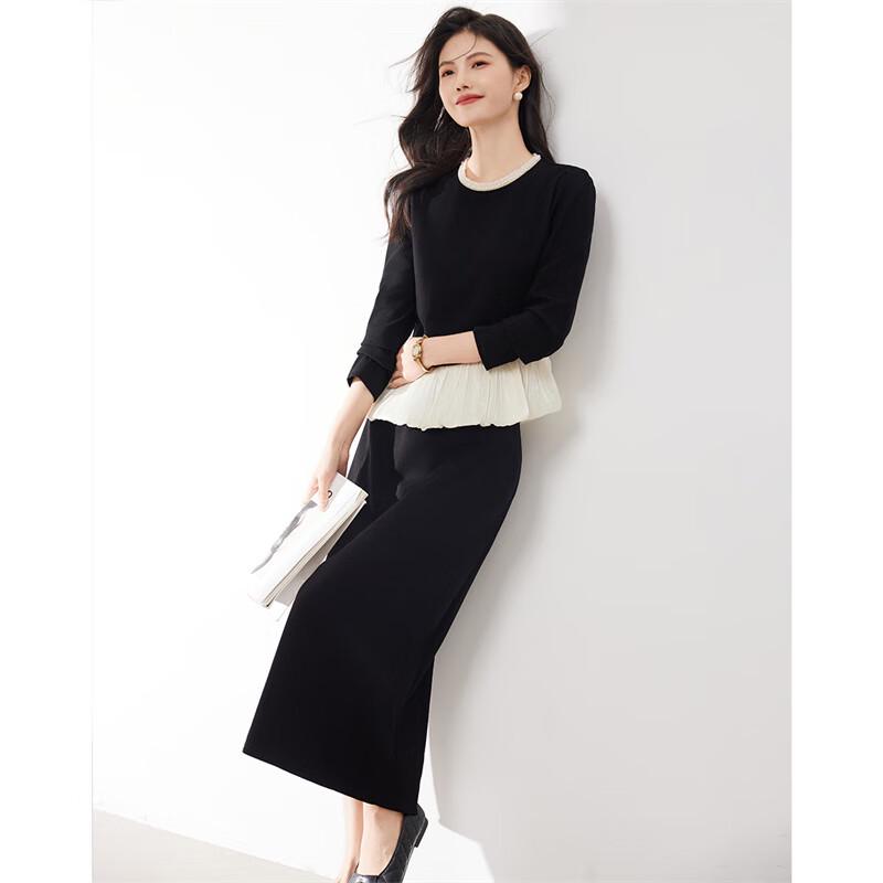 Xinfieyu Elegant Black Two-Piece Skirt Set for Petite Women