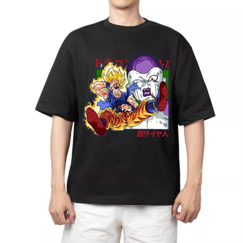 T-Shirt für Herren Dragon Ball Muster Gedruckt Sommer Retro Ausschnitt Locker Große Größe Vielseitig Kurzärmliges T-Shirt Kleidung Oberteil
