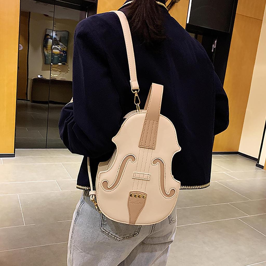 Vintage Violin Shaped Backpack Small Crossbody Bag Unique Accordion Style Shoulder Bag Casual Daily Use Lightweight Design