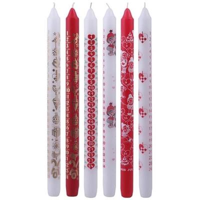 Advent Candles - 24 Pcs - 22 Mm X 30 Cm - Red and White - Refined Paraffin