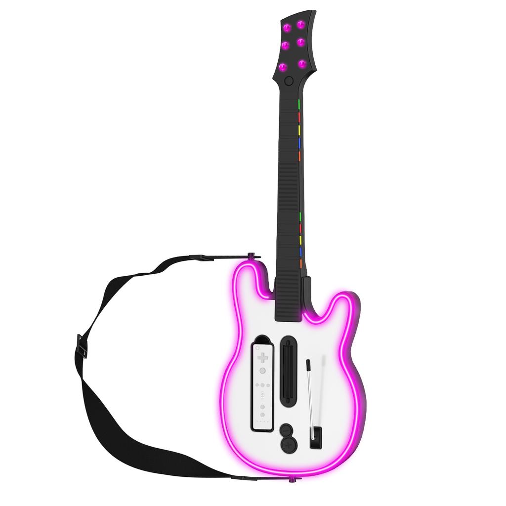 Wireless Guitar Controller for Wii Remote Support Guitar Hero and Rock Band 2 Wii U Games with Strap & RGB Light W001