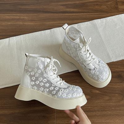 Fashion Mesh Hollow  Boots Breathable Sandals Round Toe Short Boots 2024 Summer New Thin and Thick Sole Trendy Elevated