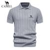 Camel Primavera/Estate 2026 Ricamo Nuovo Polo da Uomo in Lana Maglione a Maglia Manica Corta Collo T-shirt da Uomo Top