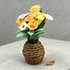 Dollhouse Potted Plant 1:12 Scale Hand-Kneaded Miniature Rattan Flower Pot with Lifelike Petals Leaf Veins Dollhouse Decor Accessory