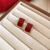 Silver Needle New Year's Red Zircon Geometric Earrings Retro Fashion Temperament Versatile Earrings Light Luxury Premium Earrings Women