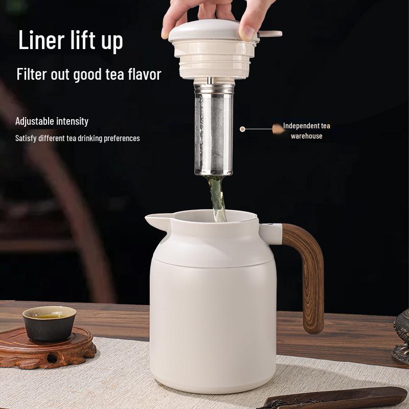 316 Stainless Steel Smart Insulated Teapot with Temperature Display, Tea Separator, and Wood Grain Handle - Large Capacity.