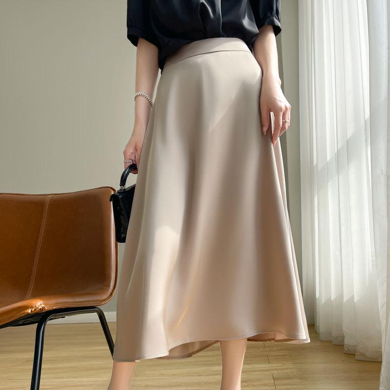 

Новая летняя женская элегантная миди-юбка из шелка - Высокая талия, Универсальная, Однотонная M