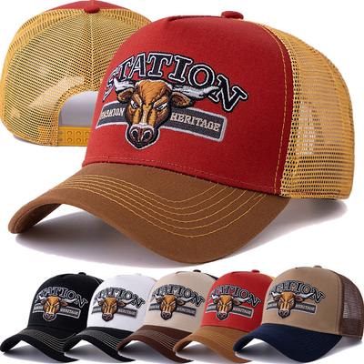 Unisex Sommer Atmungsaktive Mesh-Trucker-Mütze mit Bulls-Kopf-Muster Baseballkappe Verstellbare Snapback-Mützen für Männer und Frauen
