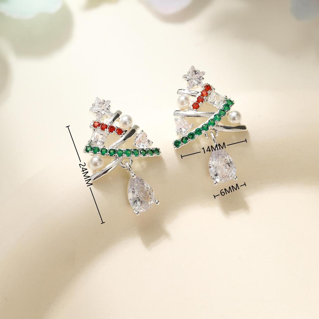 S925 Silver Christmas Tree Stud Earrings - Elegant Women's Light Luxury Fashion Jewelry for New Year's Eve