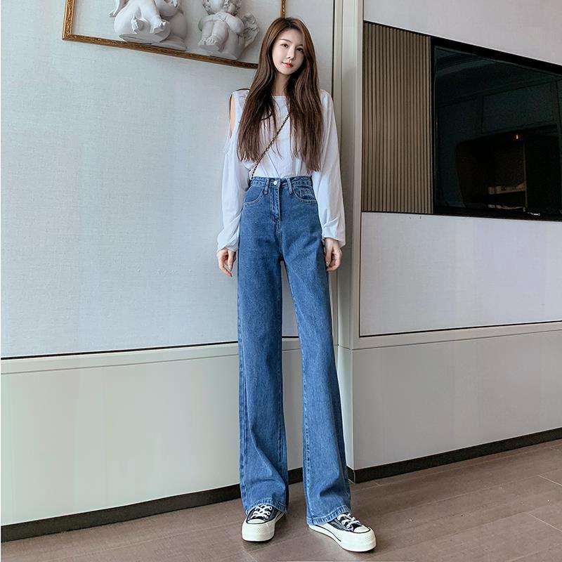 Wide Leg Pant Jeans Women Spring and Autumn High Waist Loose Thin Straight Drag Trousers