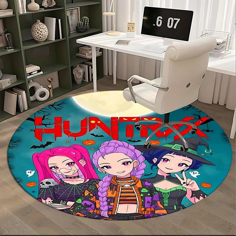 1pc HUNTRX Halloween Theme Round Carpet  Anime Cartoon Design Office Chair Mat, NonSlip Rug for Home