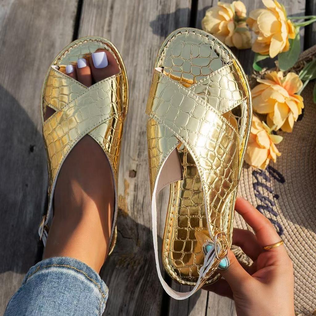 Fashion 2025 Luxury Sexy Women's Sandals Classic Gold Silver Buckle Summer Ladies Shoes Large Size 43 Lightweight Comfort Beach Sandals