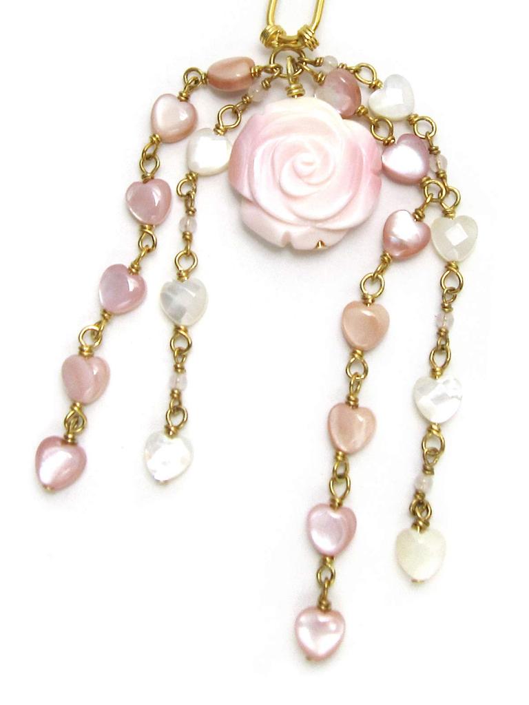 Queen Conch Shell Rose Heart Chain Natural Stone Power Stone A795 [Cherry] Hairpin,
