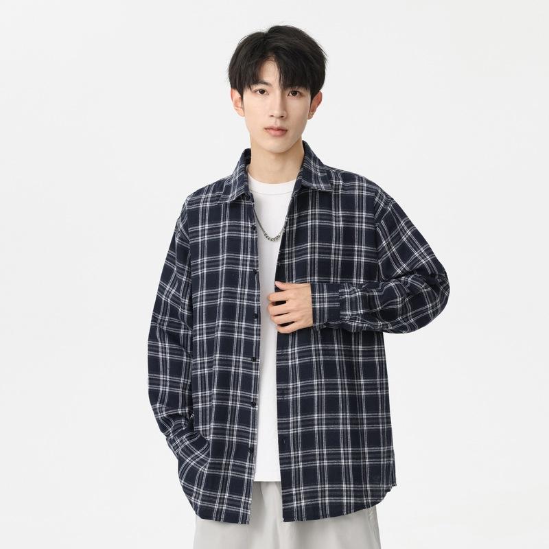 Plaid Long-sleeved Shirt Korean Version Trendy Loose Casual Jacket Teen Versatile Shirt Men