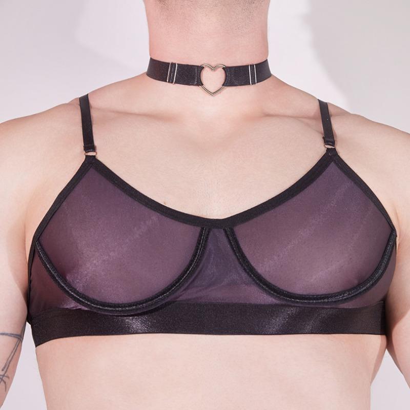 Completo Intimo Sexy da Uomo con Reggicalze Lucido Oleoso Trasparente Sissy Lingerie Intimo Esotico Vuoto Trasparente