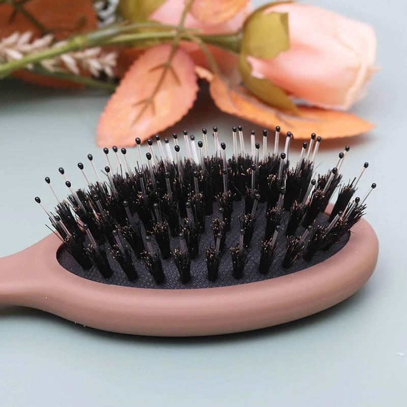 1pc Oval Boar Bristle Nylon Hair Comb Mini Anti-static Hair Scalp Massage Comb Hairbrush Salon Hair Care Brush Styling Tool