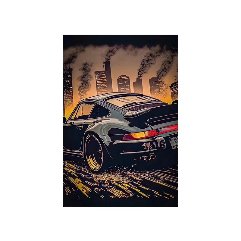 Vintage Racing Comic Illustration Luxury Sports Car Travel Poster Supercar Wall Art Canvas Painting Mural Gaming Room Home Decor