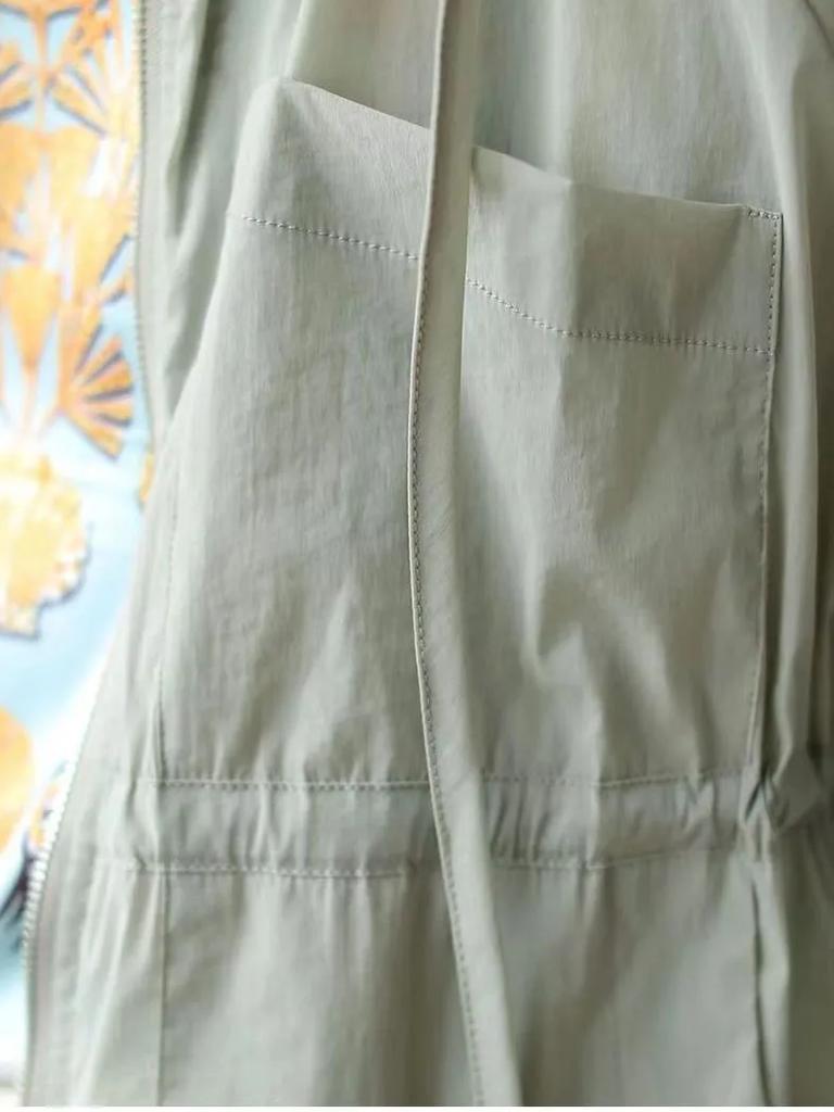 Women's Spring/Summer Drawstring Waist Mid-Length Long-Sleeve UV Protection Windbreaker Jacket Outerwear Cardigan