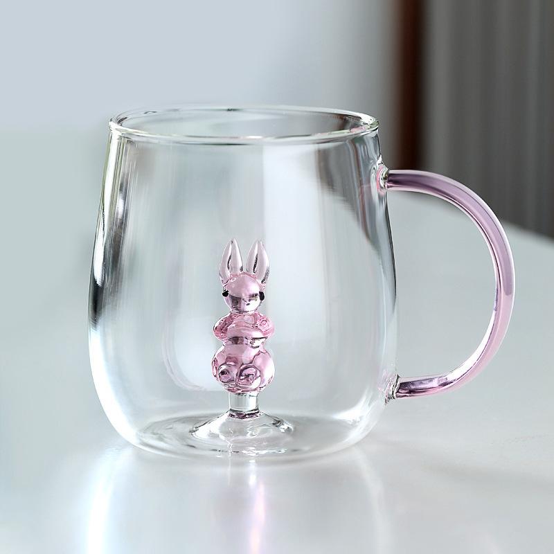 Cartoon Glass High Temperature Resistant Borosilicate Glass Household Transparent High Value Animal Water Cup