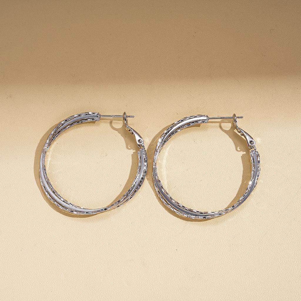 Geometric Multi-Layer Cross Round Silver Needle Earrings Simple Earrings