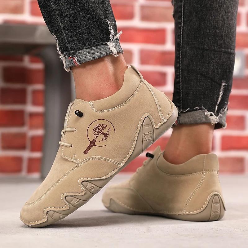 Fashion Men's Flat Casual Shoes Handmade PU Casual Shoe Outdoor Sports Shoes Designer Shoes Hiking and Mountaineering Boots Skateboard