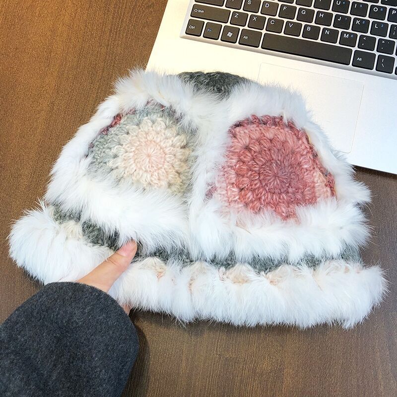 Rabbit Hat Women's Autumn and Winter New Tiger Head Lion Hat Fashion Warm Bucket Hat Fluff Woven Fur Hat