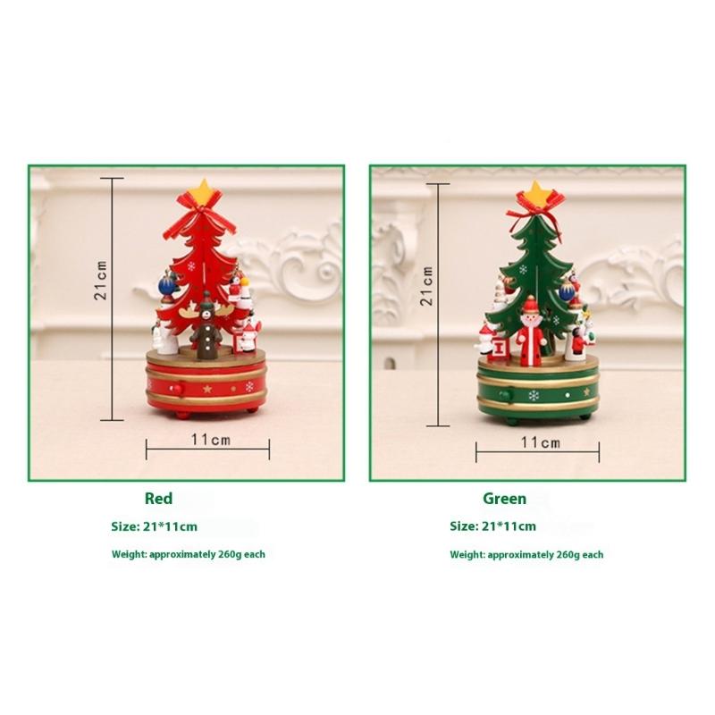 Natural Wood Christmas Tree Rotating Musical Decoration with Figurines Ornaments Holiday Party Centerpieces Music Box