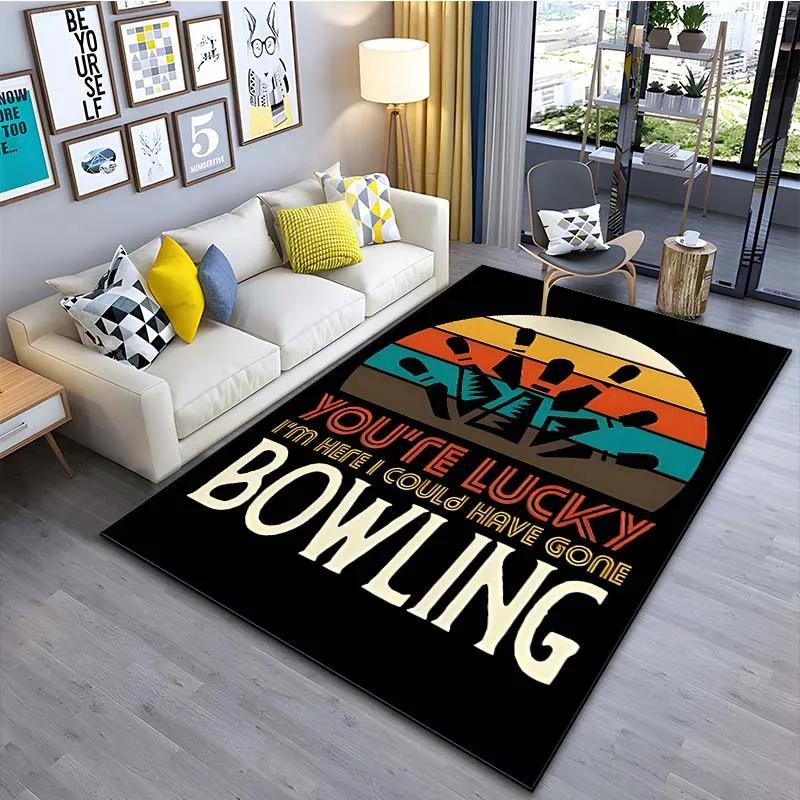 Bowling Party Area Rug for Boys Bedroom Living Room Decor Bowling Ball Carpet Sport Theme Floor Mat Non Slip Entrance Doormat