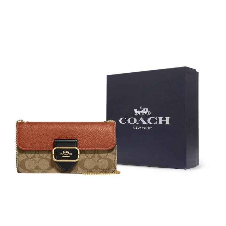 New COACH Morgan Cow Leather Small Square Bag Handheld Shoulder Bag Crossbody Bag Small Size Women's Khaki And Brown CF475-IME7V