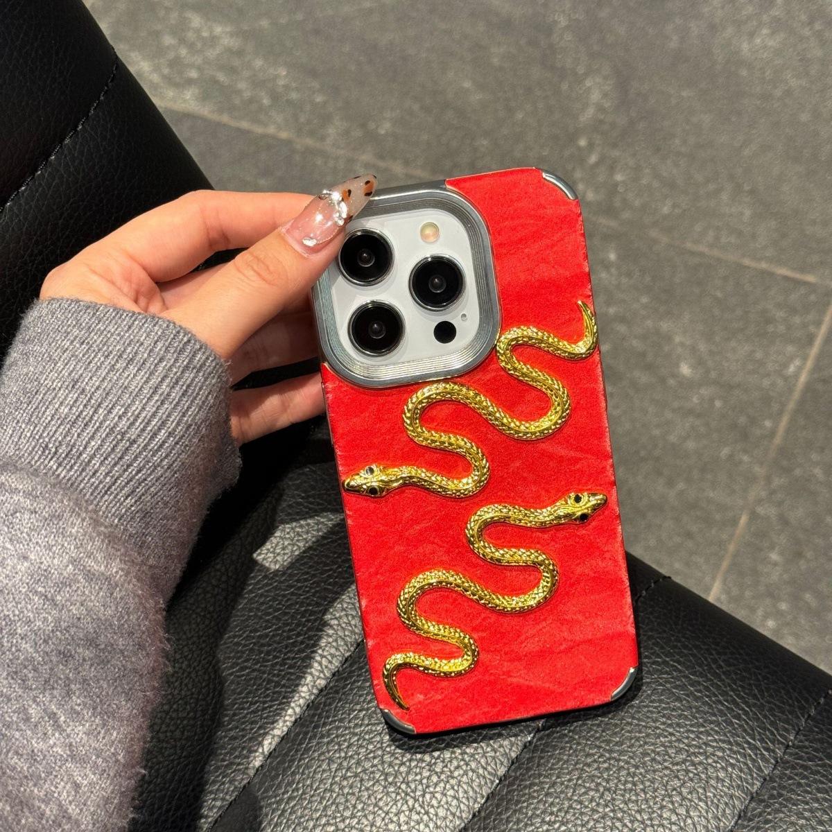 

Трехмерная Золотая Змея Подходит для Чехла для Мобильного Телефона Apple 16 Promax IPhone 15 Год Змеи Новый Год 14 Ледниковый Узор 13/11 Apple XS