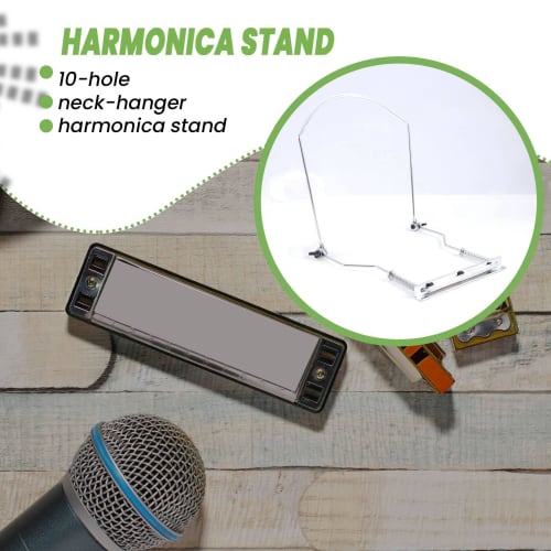 LAMELLIS Harmonica Neck Holder for 10-Hole Blues Harp Organ Stand and Harmonic Rack, Silver
