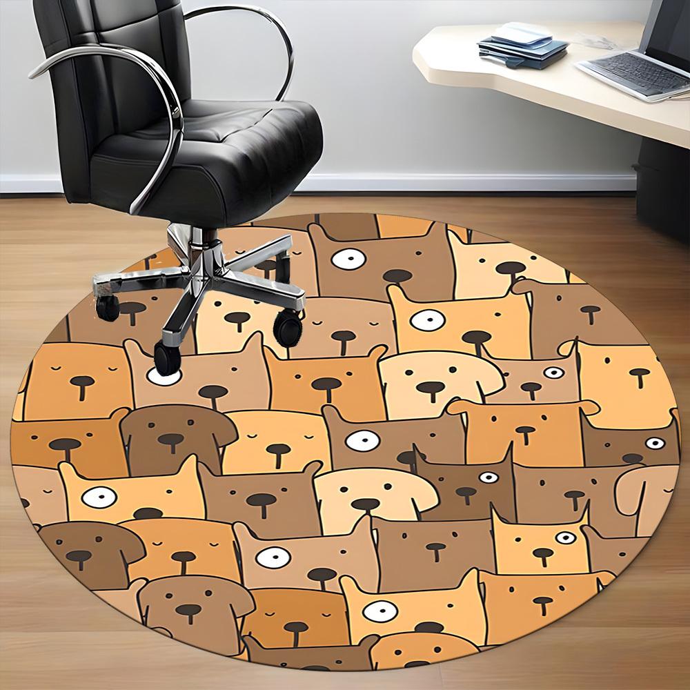1pc Dogs Pattern Office Round Area Rug, Indoor Mat Suitable For Office, Under Office Chairs Bedroom Living Room Home Decor, Room Deco