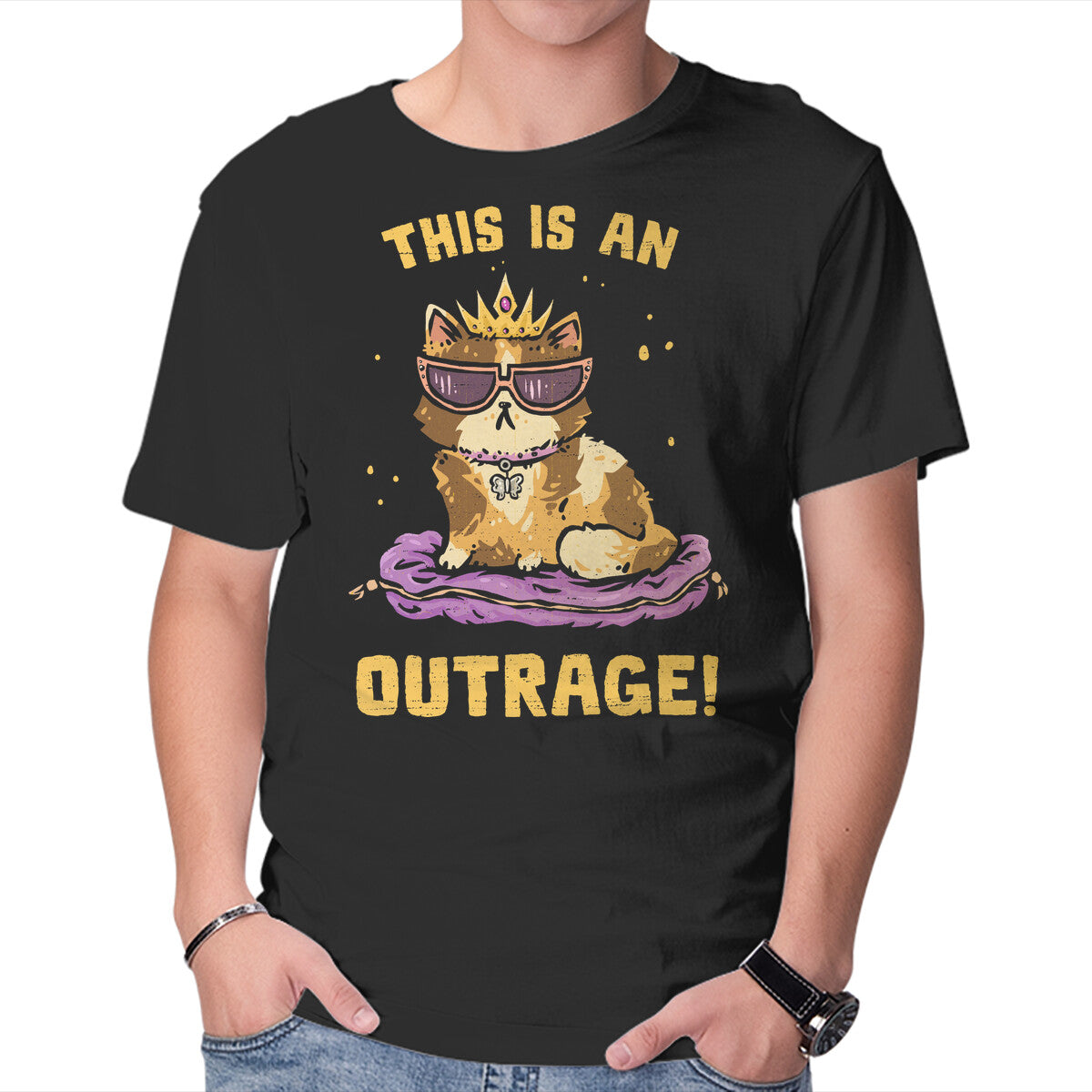 Unisex Crew Neck T-Shirt This Is An Outrage Graphic Short Sleeve Casual Tee M