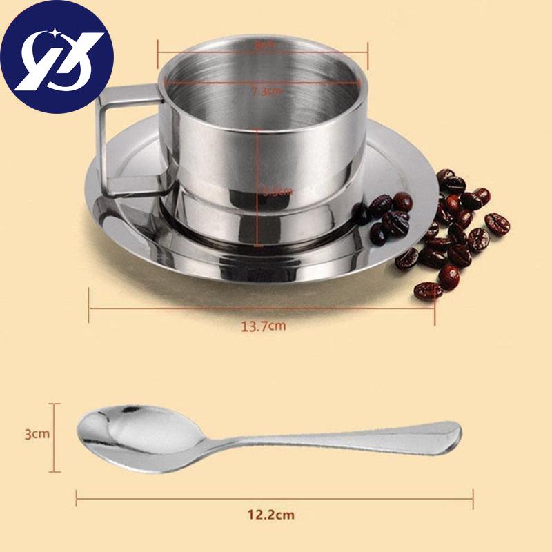 New Stainless Steel Coffee Cup Saucer and Spoon Set  Coffee Mug  Gifts