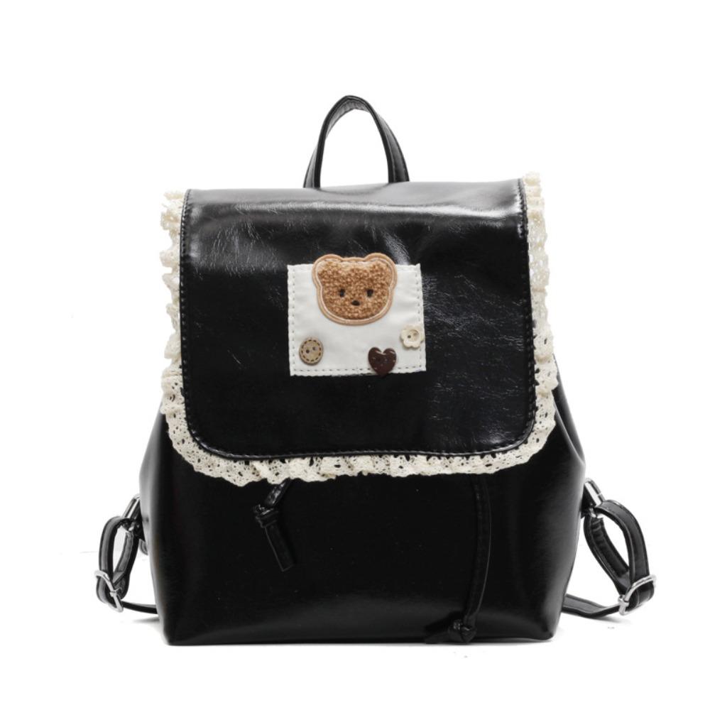 Ruffled Lace Drawstring Backpack Ballet Style Cute Bear Knapsack Sweet Fashion Backpack  Girls