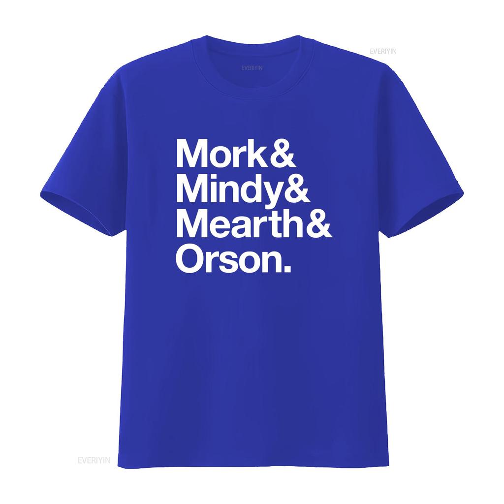 MORK and MINDY retro TV T Shirt Helvetica vintage Washed Unisex Casual Breathable Stretched designer clothes graphic Slightly
