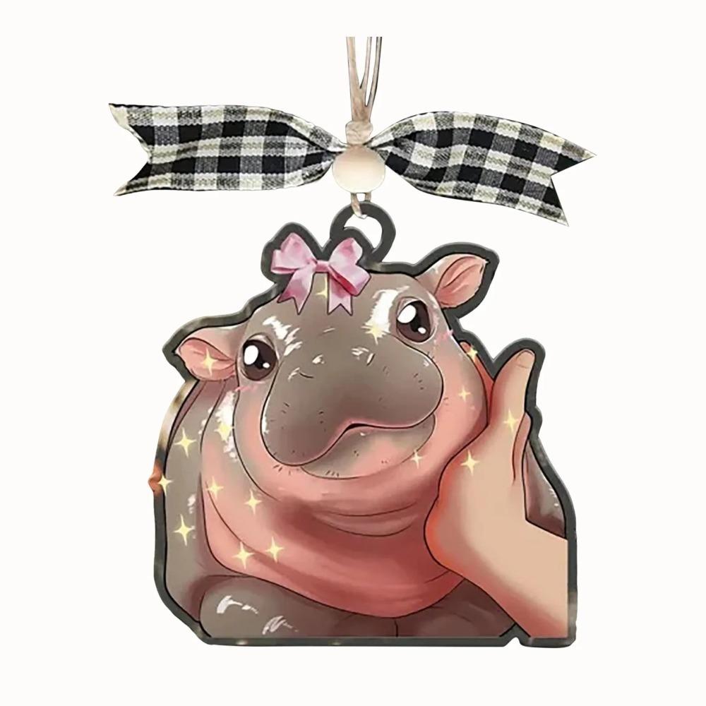 Cartoon Moo Deng Christmas Hippo Resin Figurine Pygmy Kawaii Xmas Tree Pendant Home Decoration Moo Deng Toy