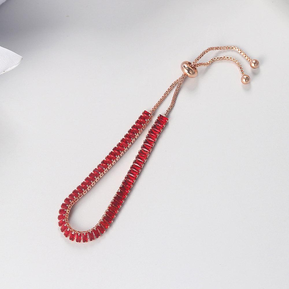 Popular Color Zircon Bracelet 2 * 4Mm Single Row Rectangular Full Diamond Adjustable Tennis Chain