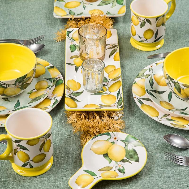 Creative Hand-painted Relief Lemon Ceramic Plates, Soup Bowls, Fish Plates, Dessert Plates, Storage Jars, Irregular Tableware